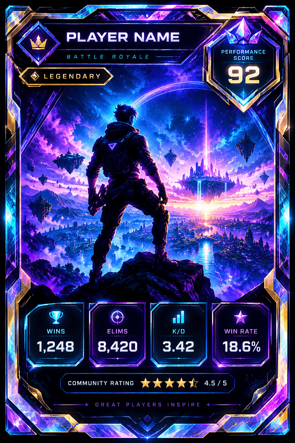 Original neon sci-fi collectible-inspired player card concept